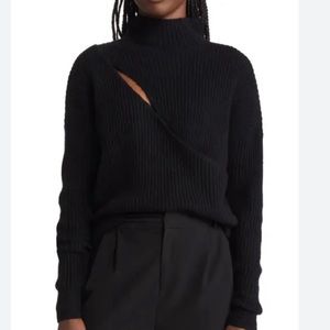 Mock Neck Wrap Look Rib Sweater